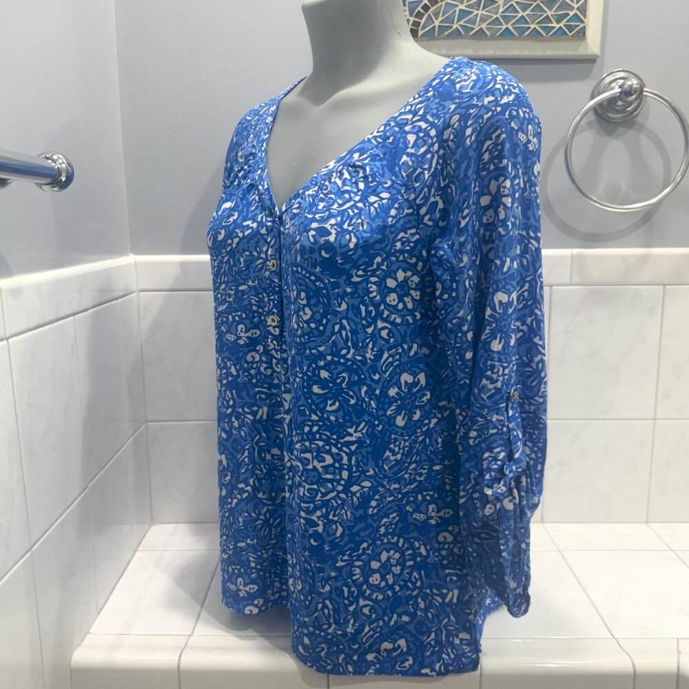 Lilly Pulitzer Cashual Silk Blouse Daisy Days Patters Sz Small - EUC